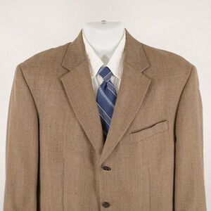 Nautica Lord & Taylor Brown Blue Check Silk Wool 3‎ Button Sport Coat 42R